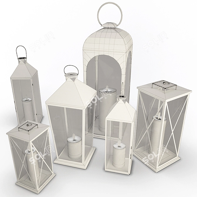 Elegant Metallic Lantern Set - 3D Terrace Decor 3D model image 2