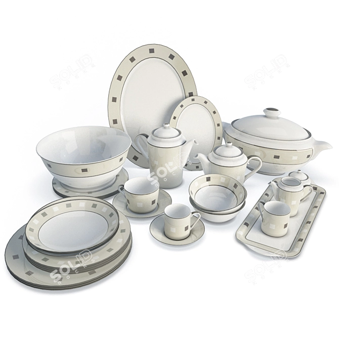 Elegant Geometric Ceramic Dinnerware 3D model image 1