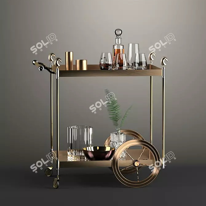 Classical Vintage Bar Trolley 3D model image 2