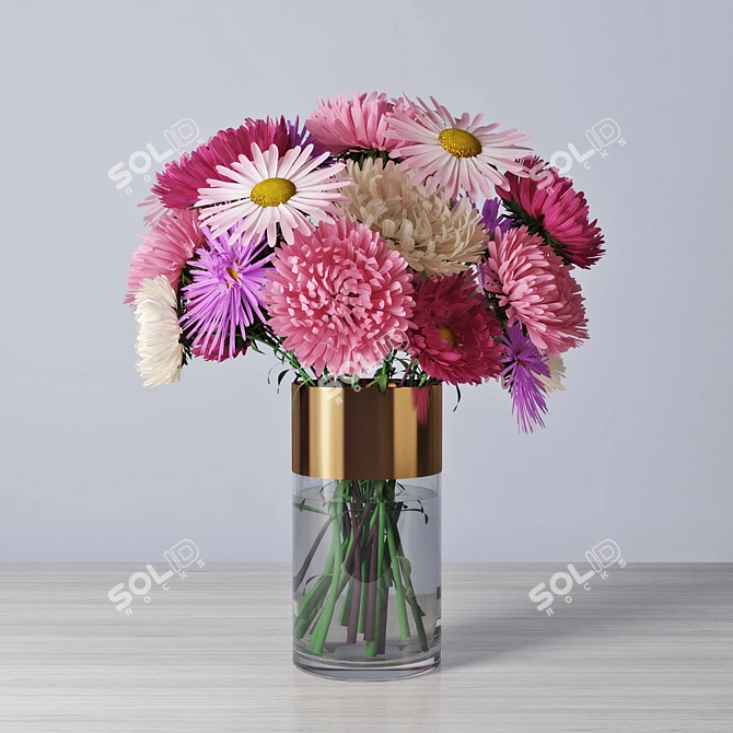 Elegant Aster Bouquet 3D model image 1