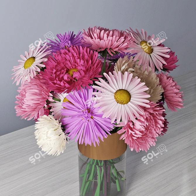 Elegant Aster Bouquet 3D model image 2