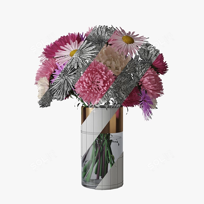 Elegant Aster Bouquet 3D model image 3