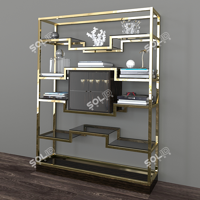 Etruria Metal Shelving with Bronze Glass Shelves 3D model image 1