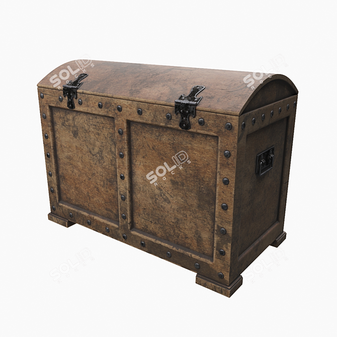 Vintage Wooden Chest 3D model image 2