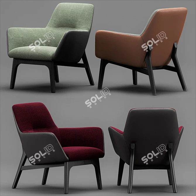 Sleek Armchair: Qing Fixed 3D model image 1