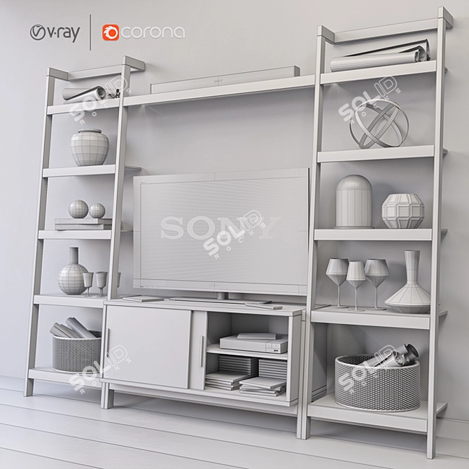 Sawyer White Media Stand with Bookcases 3D model image 3