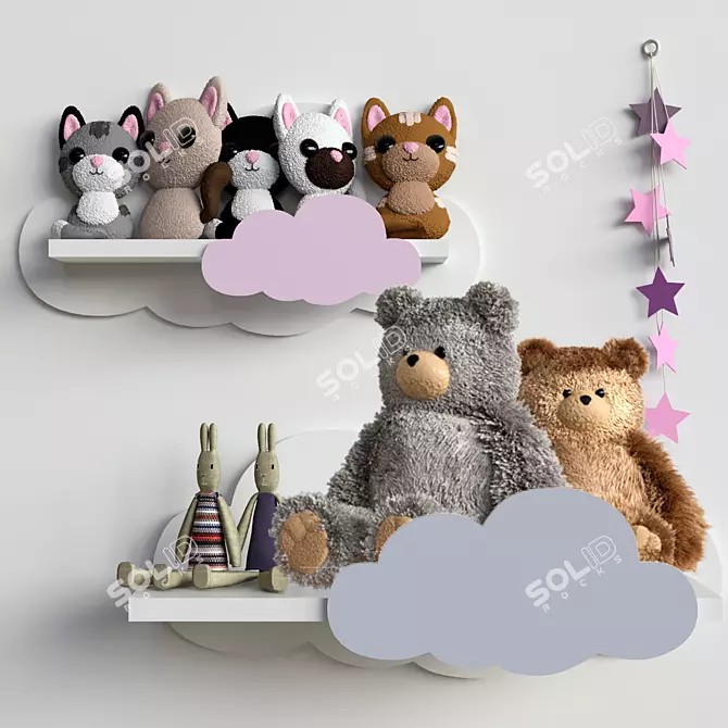 Title: Adorable Cat and Bear Stuffed Toy Set 3D model image 1