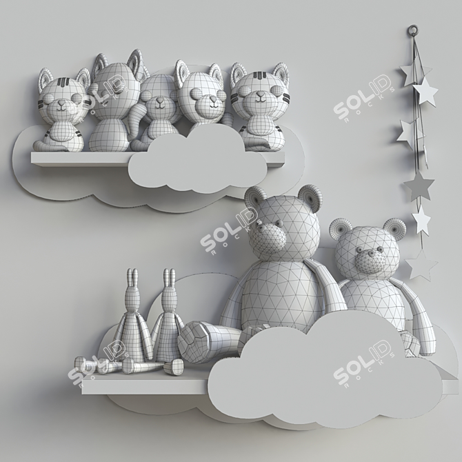 Title: Adorable Cat and Bear Stuffed Toy Set 3D model image 2