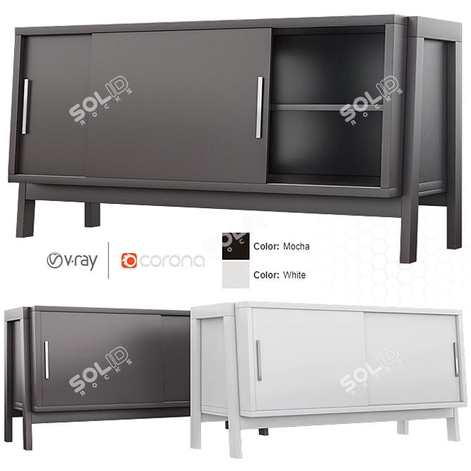 Sawyer Low Media Stand in Mocha and White 3D model image 1