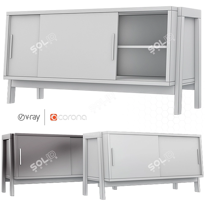 Sawyer Low Media Stand in Mocha and White 3D model image 3