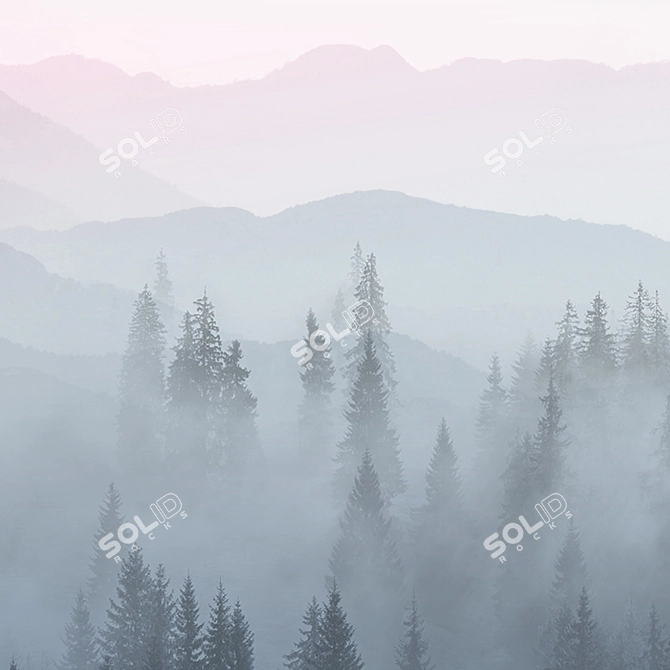 Serene Peaks: Forest Mountains Wallpaper 3D model image 2