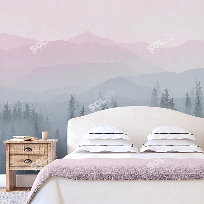 Serene Peaks: Forest Mountains Wallpaper 3D model image 3