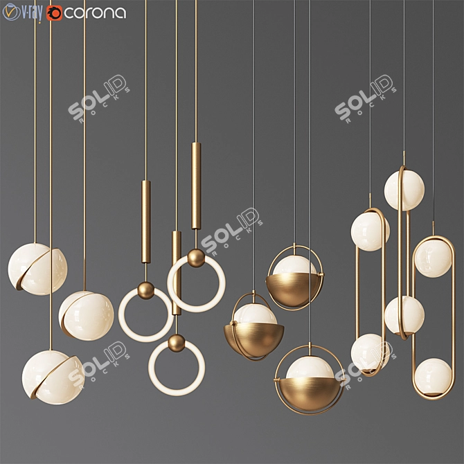 Modern Brass Ceiling Light Collection 3D model image 1