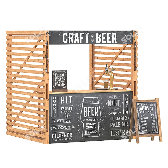 Rustic Beer Kiosk with Tap 3D model image 1