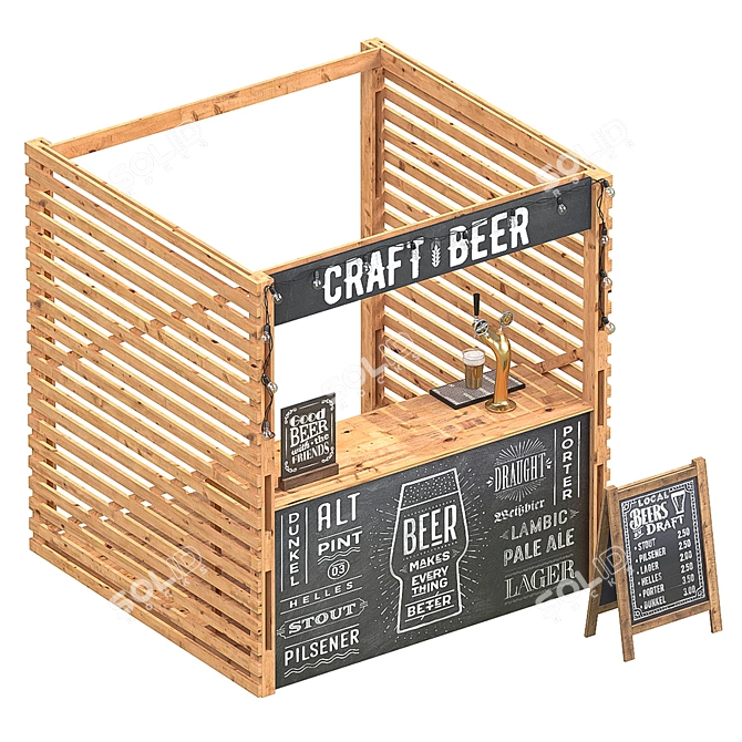 Rustic Beer Kiosk with Tap 3D model image 2