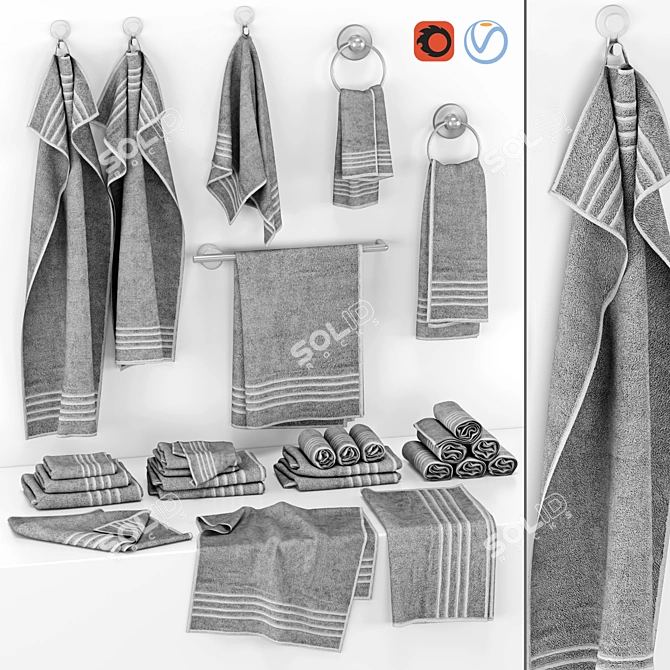 Gray Towel Set: Luxurious and Stylish 3D model image 1