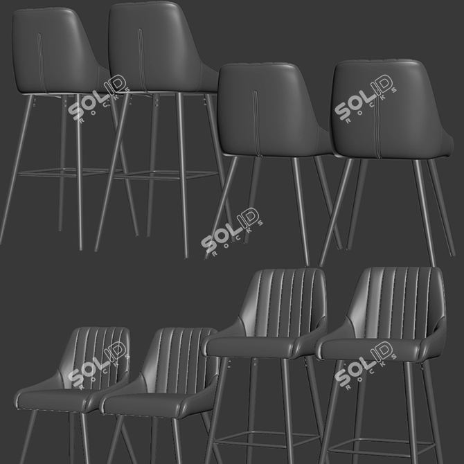 Amos Gray Fabric Bar Stool 3D model image 3