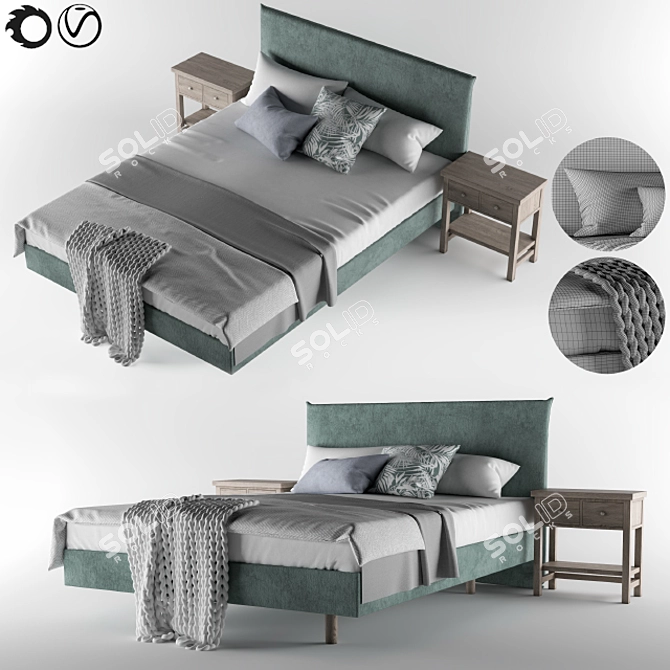 Velvet Bed Set 3D model image 1