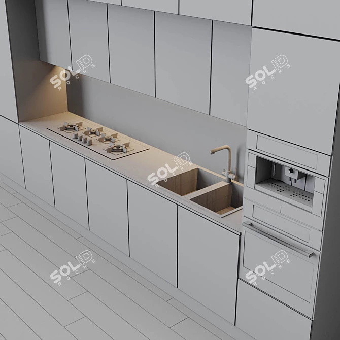 Modern Kitchen Set: Appliances, Sink, Mixer (Fulgor Milano) 3D model image 3