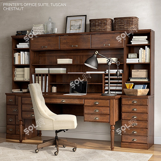 Tuscan Chestnut Printer's Office Suite 3D model image 1