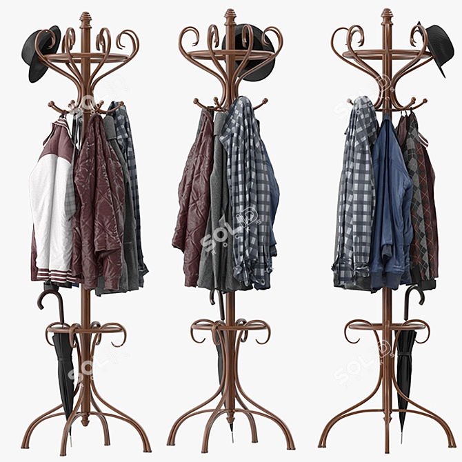 Elegant Bentwood Hat & Coat Stand 3D model image 1