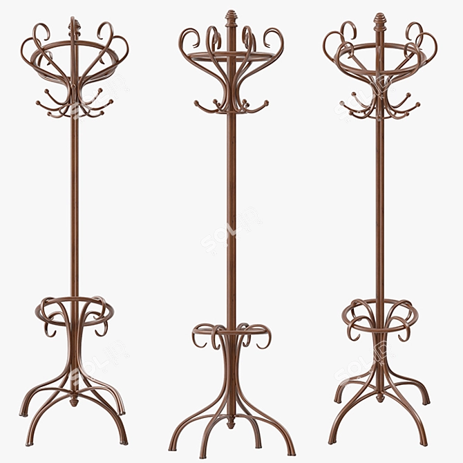 Elegant Bentwood Hat & Coat Stand 3D model image 2