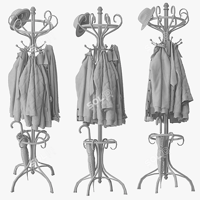 Elegant Bentwood Hat & Coat Stand 3D model image 3