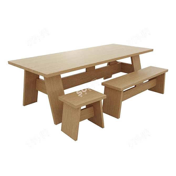 Designer 3D Table Set: e15 Fayland Table, Fawley Bench, and Langley Stool 3D model image 1