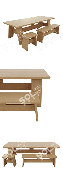 Designer 3D Table Set: e15 Fayland Table, Fawley Bench, and Langley Stool 3D model image 2