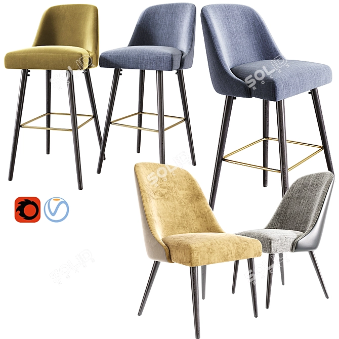 Sleek Zuma Bar Stool & Chair 3D model image 2
