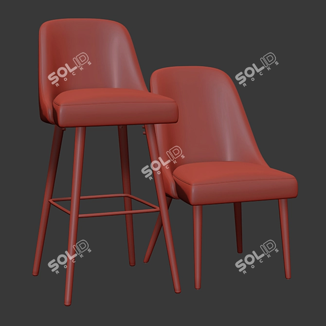 Sleek Zuma Bar Stool & Chair 3D model image 3