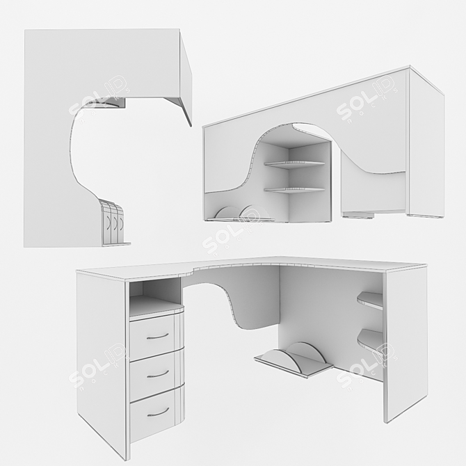 Corner Computer Desk with Integrated Laptop Stand 3D model image 3