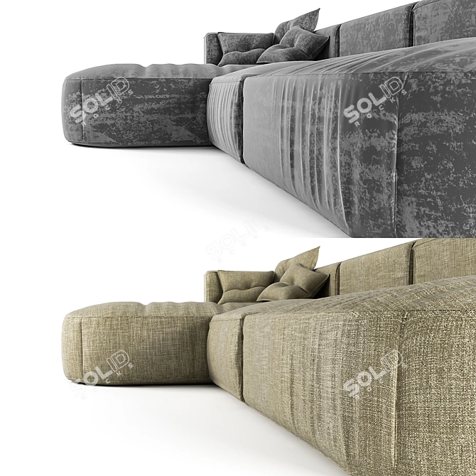 Elegant Bowy Sofa: Cotton & Crushed Velvet 3D model image 2