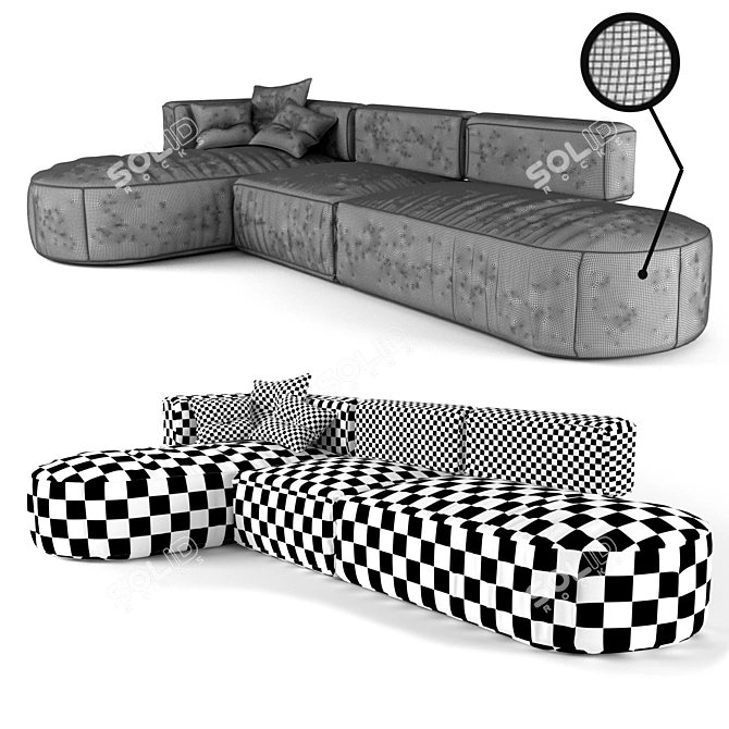 Elegant Bowy Sofa: Cotton & Crushed Velvet 3D model image 3