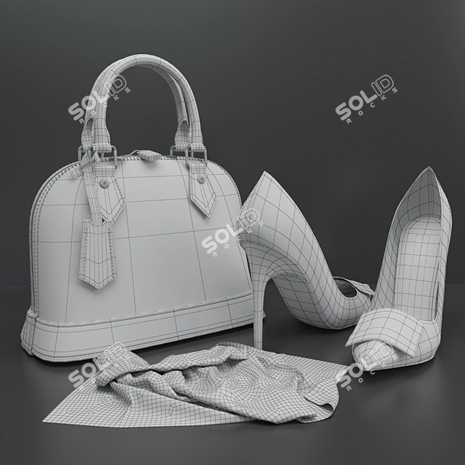 Elegant Grey Pumps and LV Bag 3D model image 2