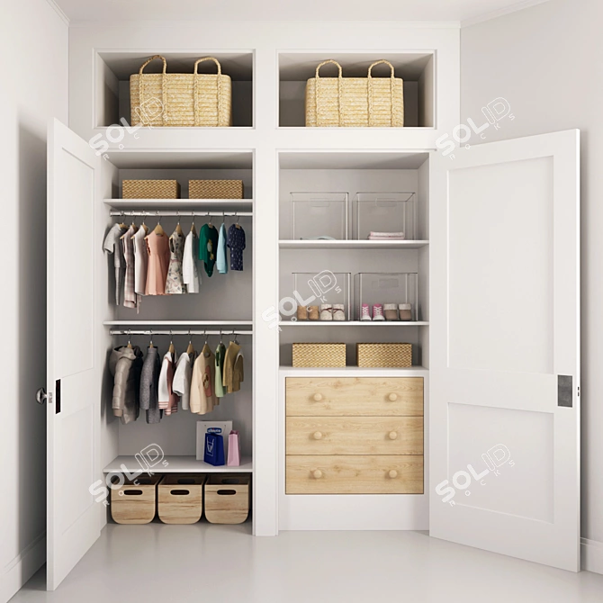 Modern Kids Wardrobe - Baby Clothing Storage 3D model image 1