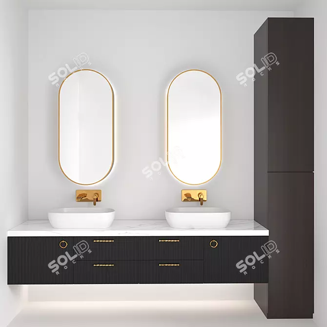 Luxury Gold Bathroom Set: Furniture & Sink Faucet 3D model image 1