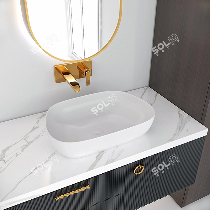 Luxury Gold Bathroom Set: Furniture & Sink Faucet 3D model image 2