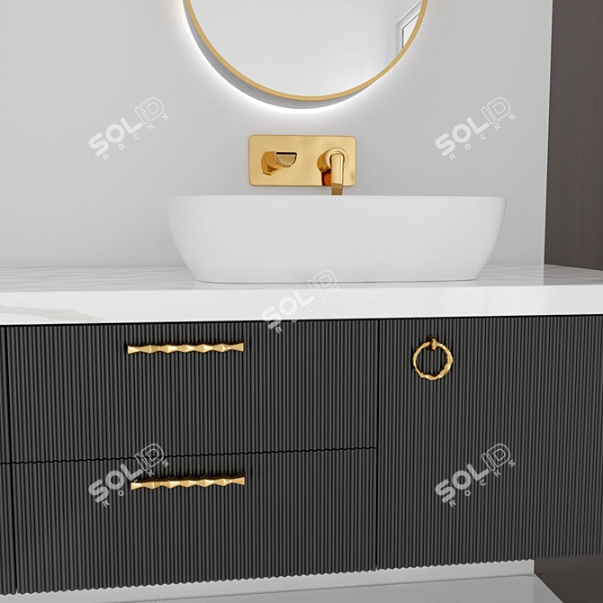 Luxury Gold Bathroom Set: Furniture & Sink Faucet 3D model image 4