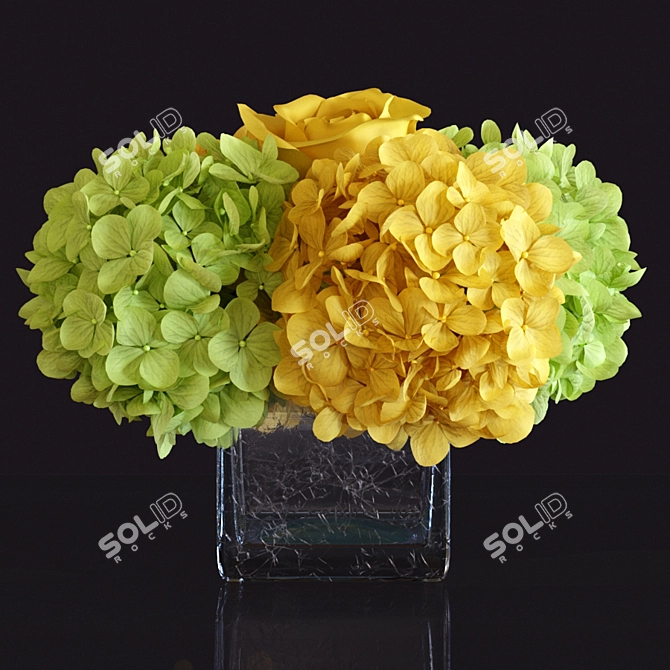 Elegant Floral Arrangements: Hydrangea and Rose 3D model image 2