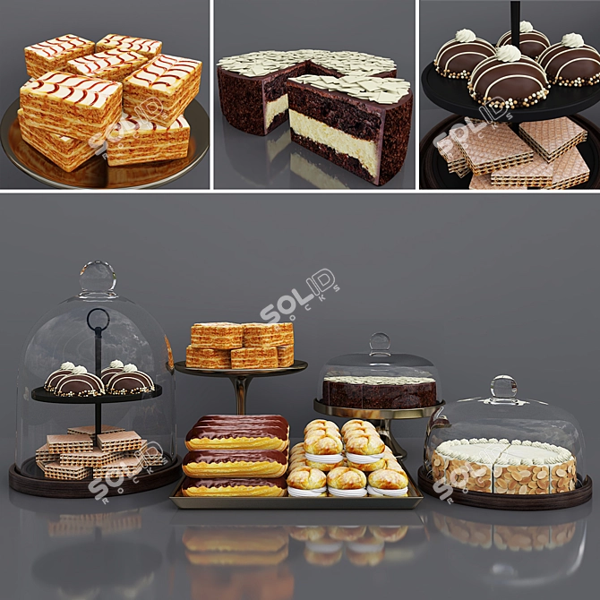 Decadent Duo: Chocolate and Vanilla Cake Bar 3D model image 1