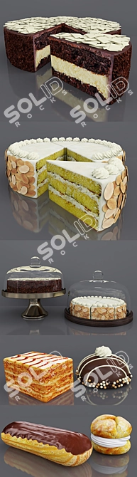 Decadent Duo: Chocolate and Vanilla Cake Bar 3D model image 5