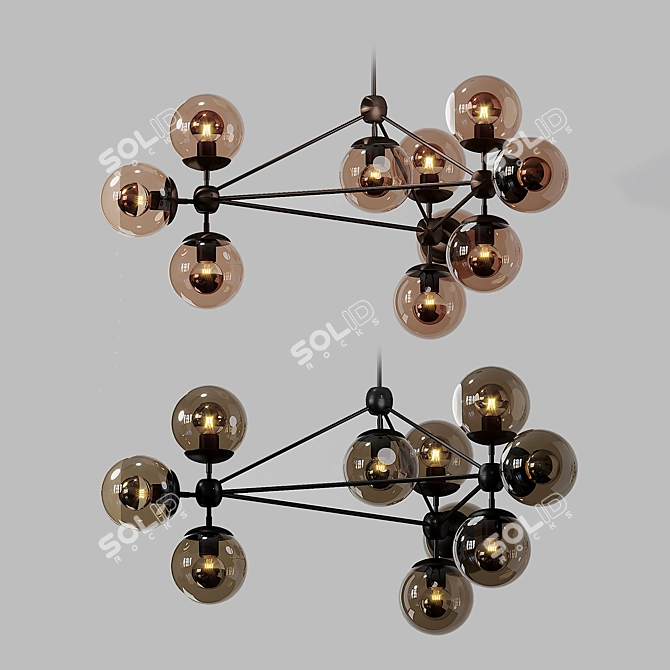 Modern 10-Globe 3-Sided Chandelier 3D model image 2