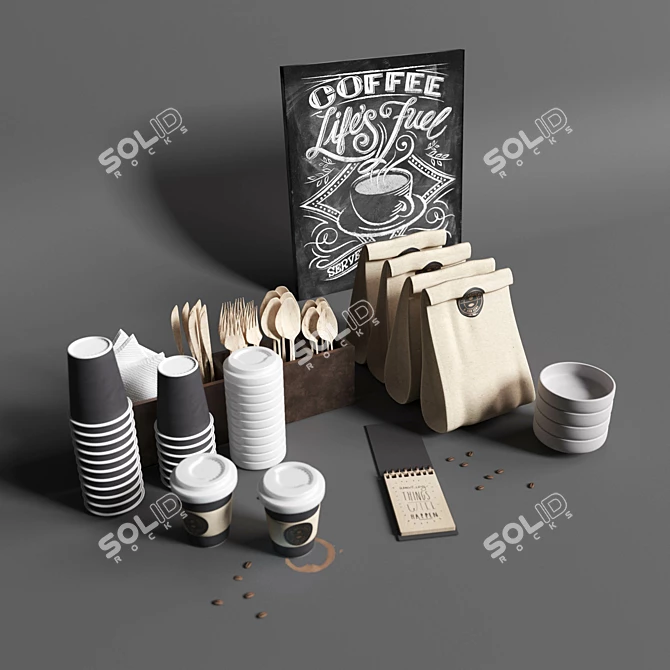 Sleek Coffee Set 3D model image 2