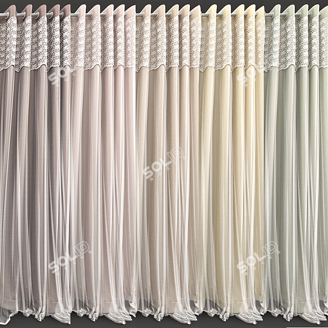 Elegant Lace Curtains with Grommets 3D model image 3