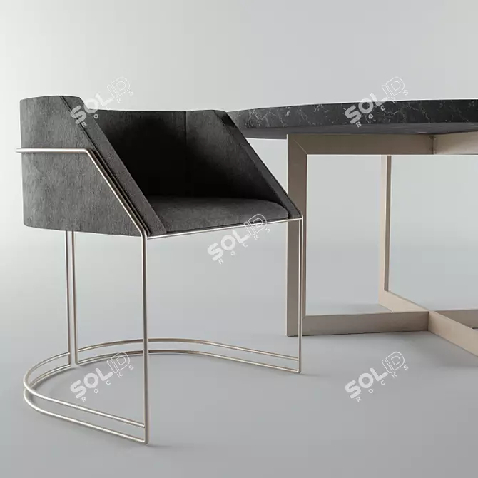 Sleek Marble & Velvet Dinning Set 3D model image 2