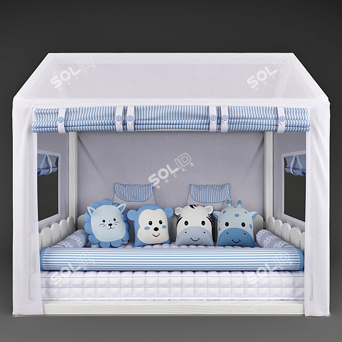 Title: Montessorian House Bed & Friends Safari Blue Canopy 3D model image 1