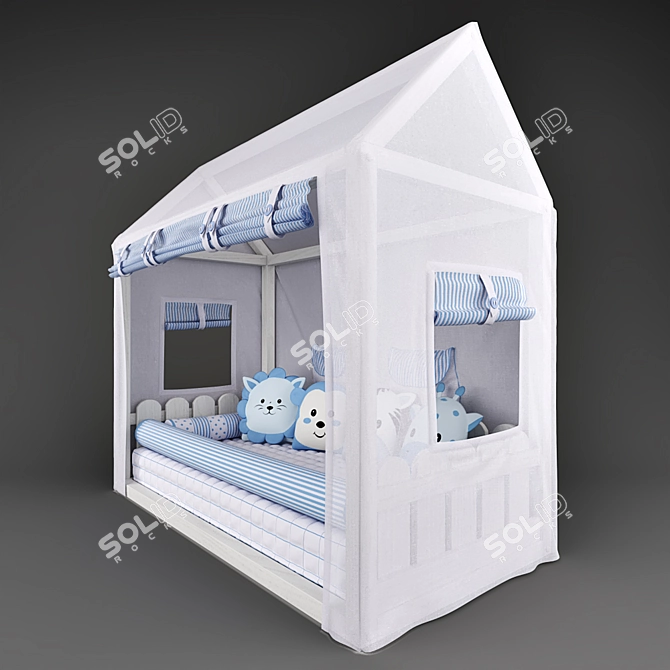 Title: Montessorian House Bed & Friends Safari Blue Canopy 3D model image 2