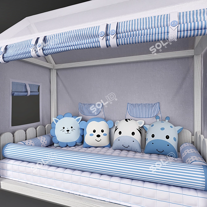 Title: Montessorian House Bed & Friends Safari Blue Canopy 3D model image 3