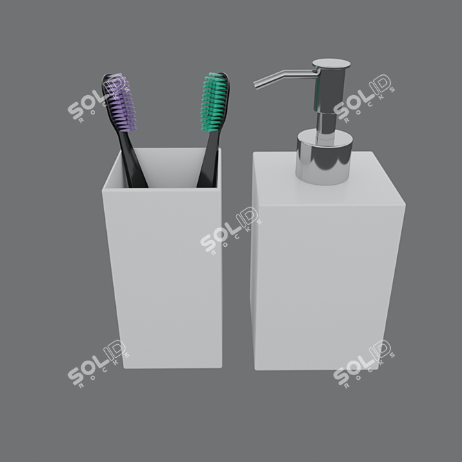 Gleaming Glass: Toothbrushes & Soap Dispenser 3D model image 1